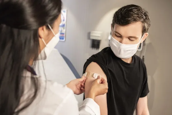 Doctor conducting health checkup for children